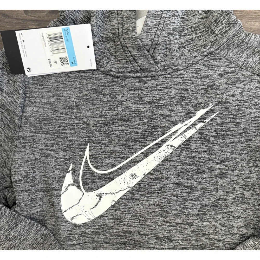 Youth size medium Nike Therma-fit stain repel Heather gray hoodie sweatshirt NWT